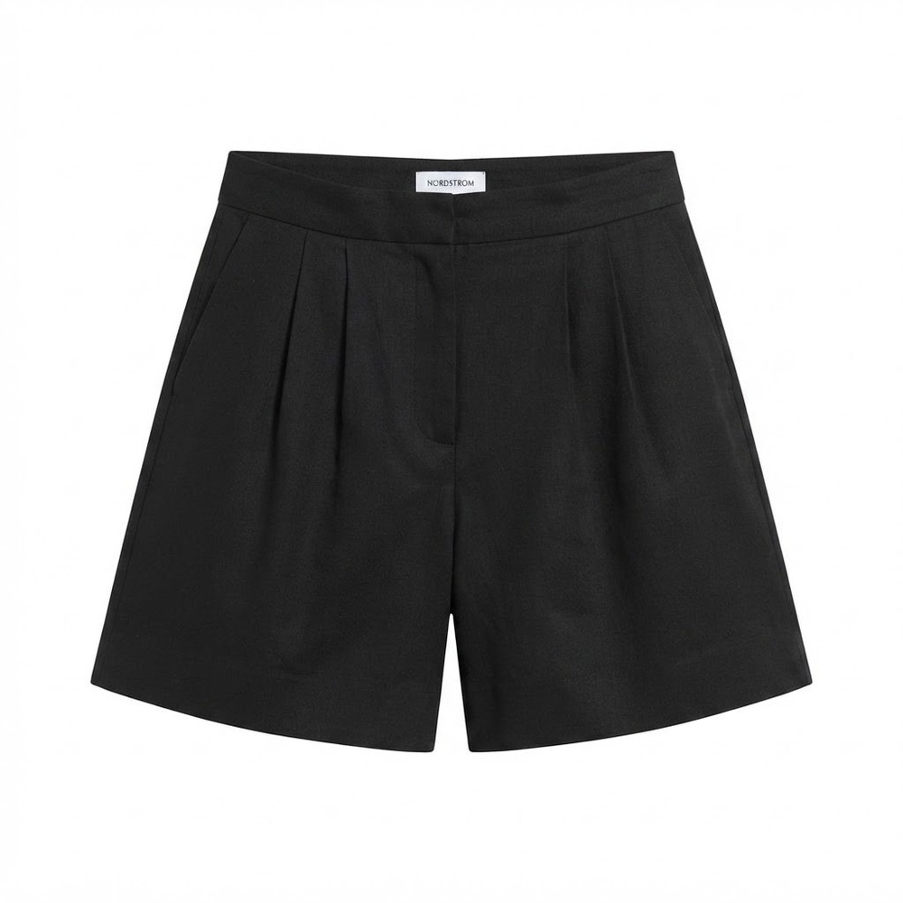 Nordstrom Pleated Linen Blend Shorts Women 2 Black High Rise Tencel N0506441MI